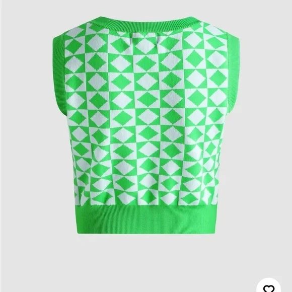 Cider Green and White Geometric Knit Cropped Sweater Vest Medium - Picture 3 of 7